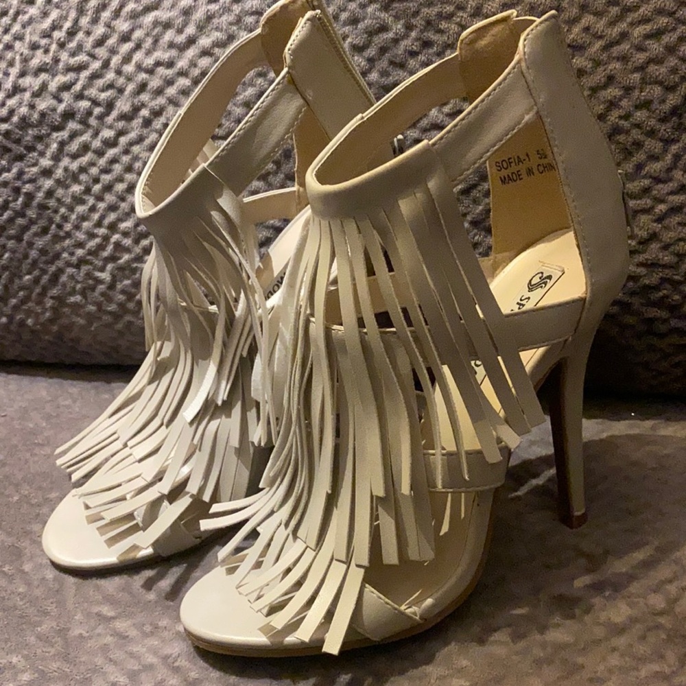 Fringed high heel sandal